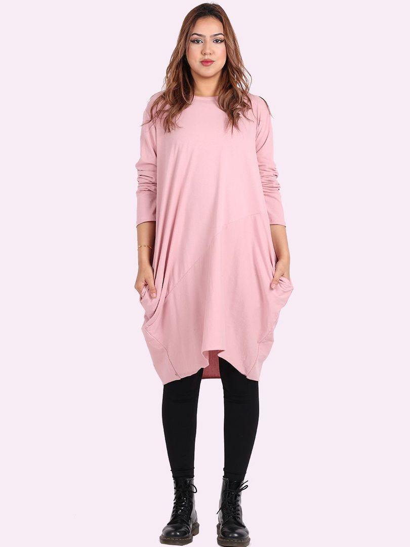 Sasha Cotton Dress - Pink Long Sleeve image 1